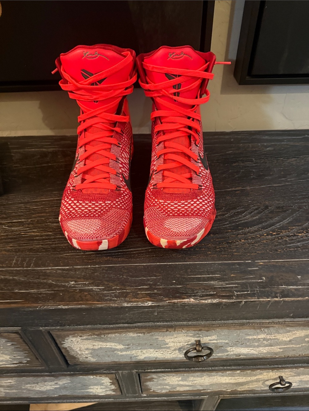 Nike Kids Red High-Top Basketball Sneakers with Black Swoosh - Picture 2 of 5